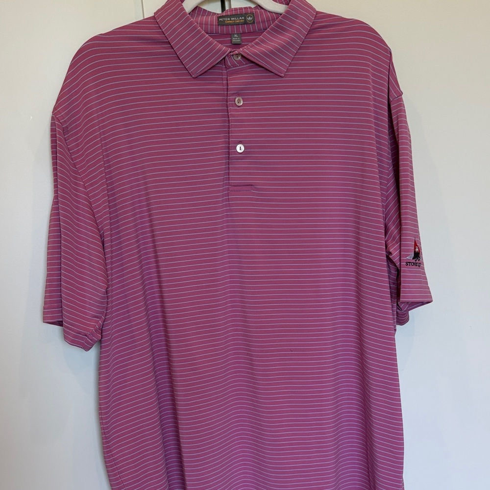 Peter Millar Pink & Blue Thin-Striped Performance Polo